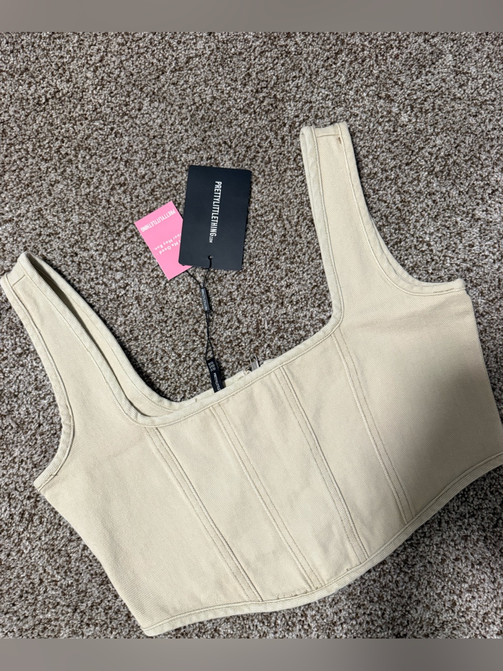 PrettyLittleThing Cream Ribbed Square Neck Corset